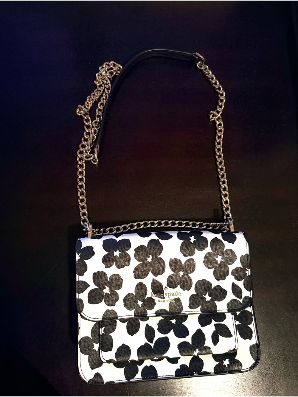 kate spade Black & White Floral Chain Crossbody Bag